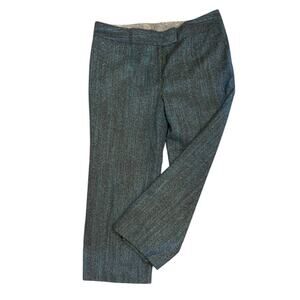 16 Yansi Fugel Tweed Lined Wool Blend Pants Blue Button Zip